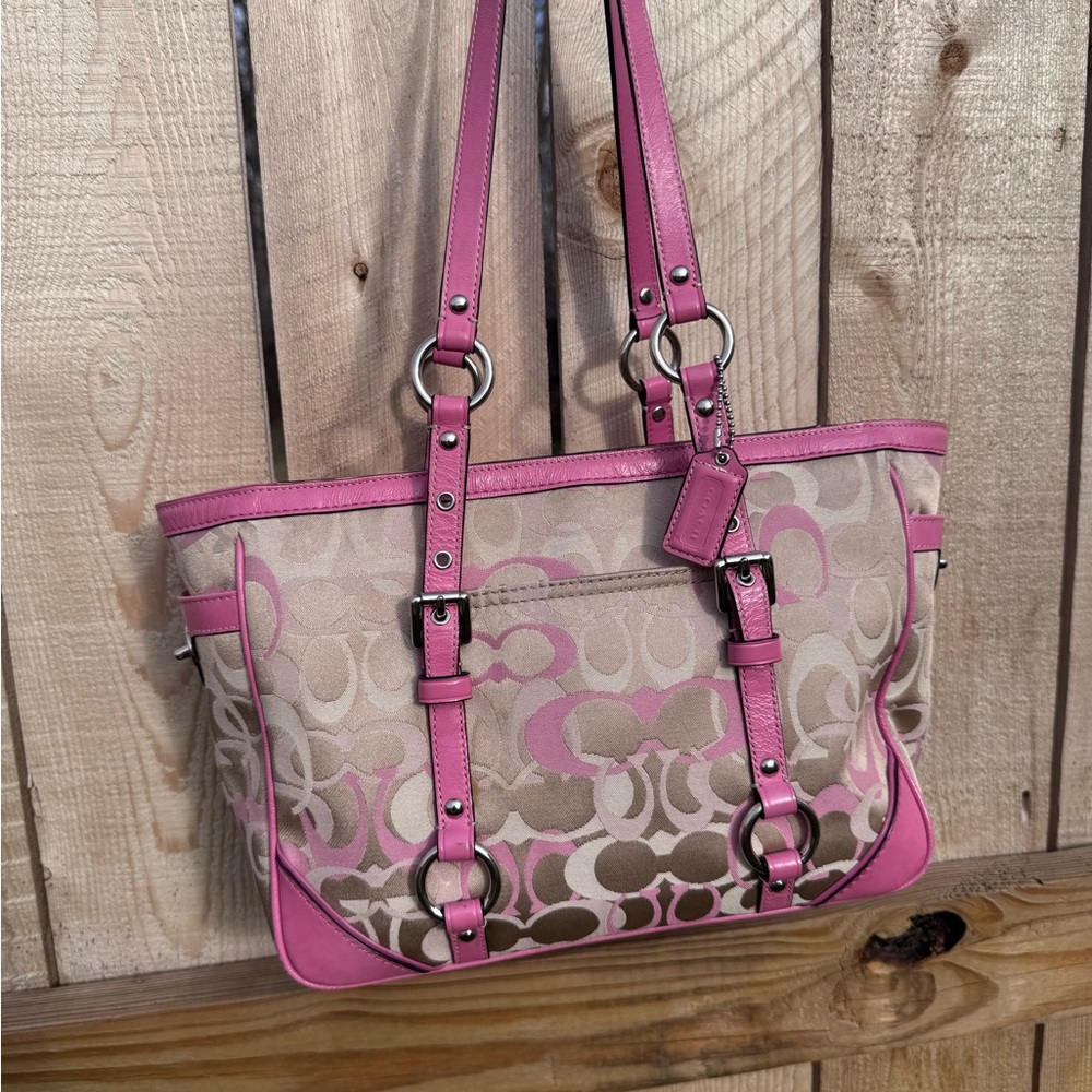 Coach Pink and Tan Signature Tote